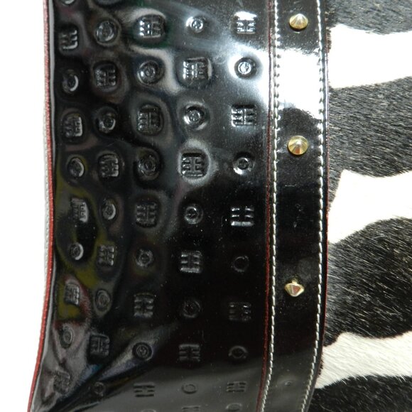 ARCADIA Patent Leather w/ Giraffe pony hair fur Large tote bag purse Italy studs - Picture 5 of 13